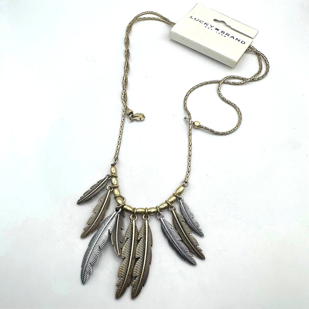 Lucky Brand Feather Necklace NWT Boho Casual Jewelry Bohemian Festival wear - Picture 2 of 8